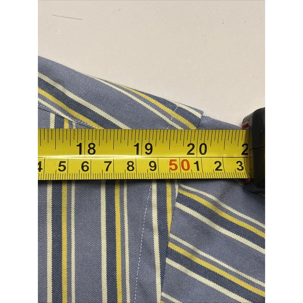 Polo Ralph Lauren Shirt Men 17 1/2 34/35‎ Blue Yellow Striped Button Down Preppy